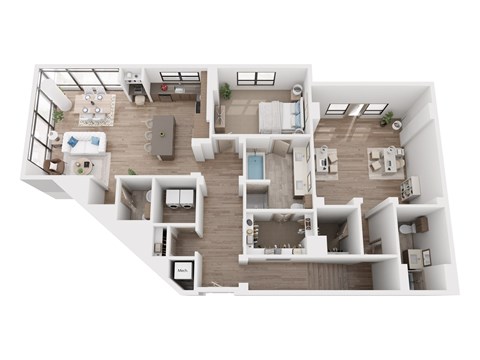 Floor plan for 1 bed, 1.5 baths, 1932 sqft